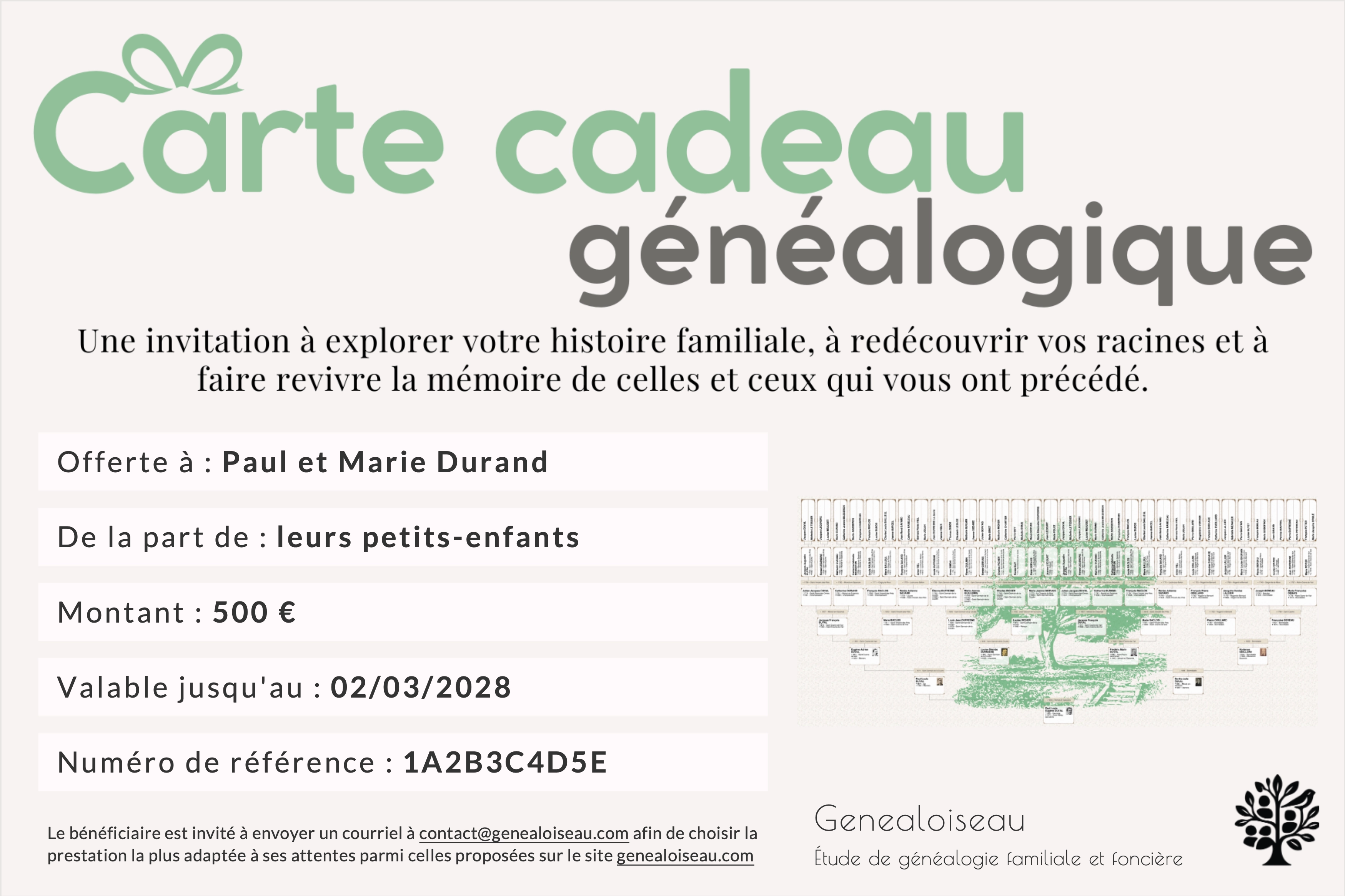 Carte cadeau généalogique